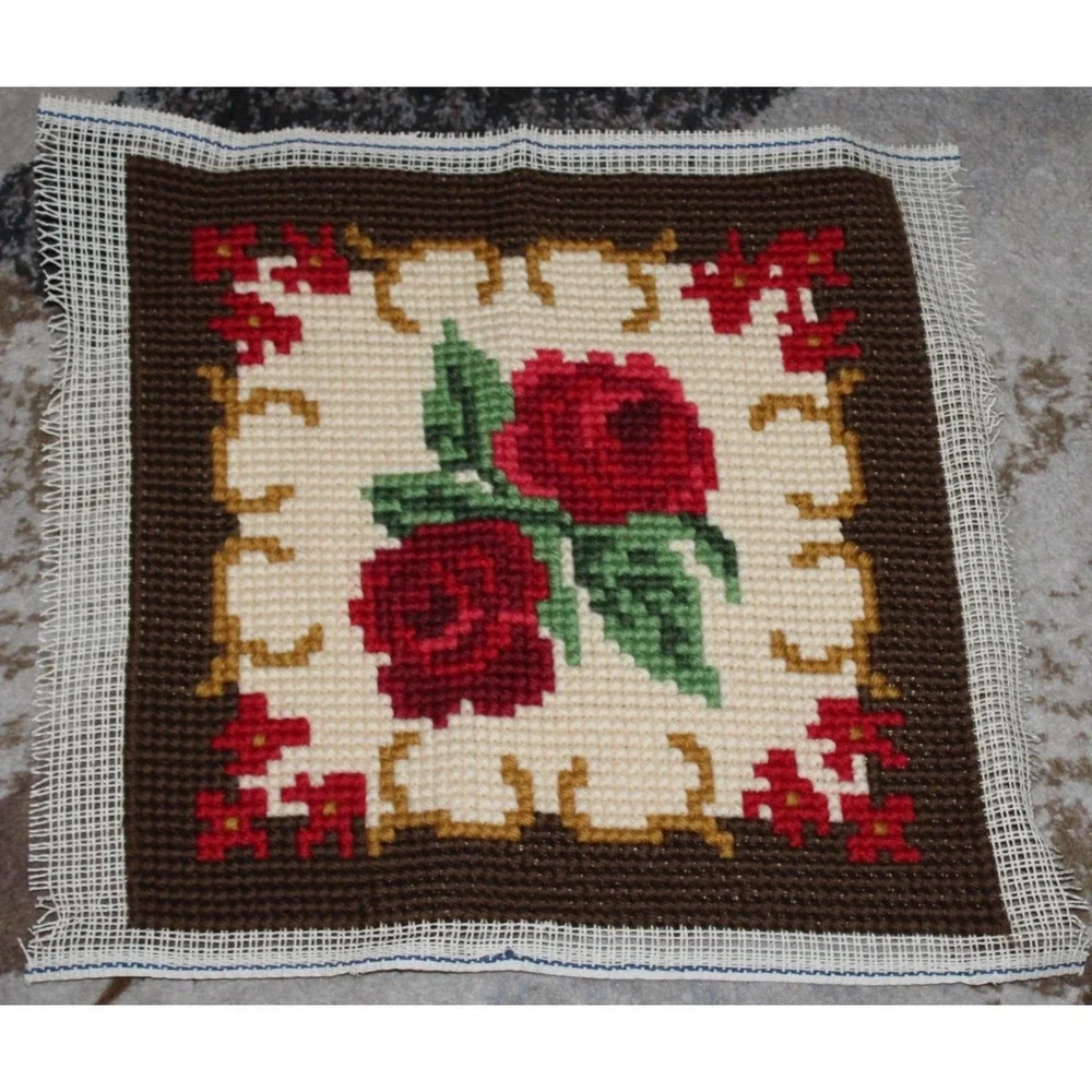 completed tapestry cross stitch gros point pillow cover art roses 18